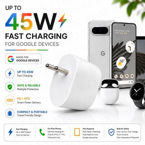 RVAT 45W Quick Charge 5A Wall Charger with Detachable Cable (White) - Image 6