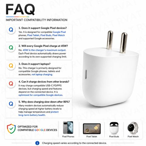 RVAT 45W Quick Charge 5A Wall Charger with Detachable Cable (White) - Image 7