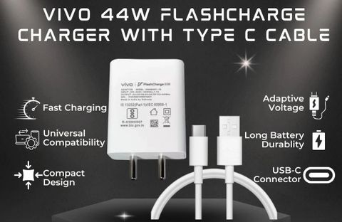 vivo 44 W Quick Charge 4 A Wall Charger for Mobile with Detachable Cable (White, Cable Included) - Image 6