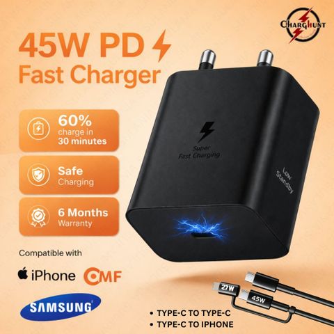 ChargHunt 45W PD Wall Charger with Detachable Cable (Black) - Image 6