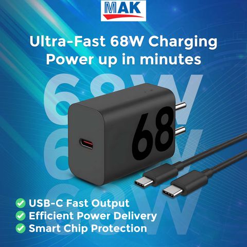 MAK 68W Adaptive Fast Charging 6A Wall Charger (Black) - Image 5