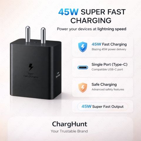 ChargHunt 45W PD Wall Charger with Detachable Cable (Black) - Image 5