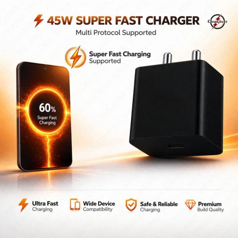 ChargHunt 45W PD Wall Charger with Detachable Cable (Black) - Image 3