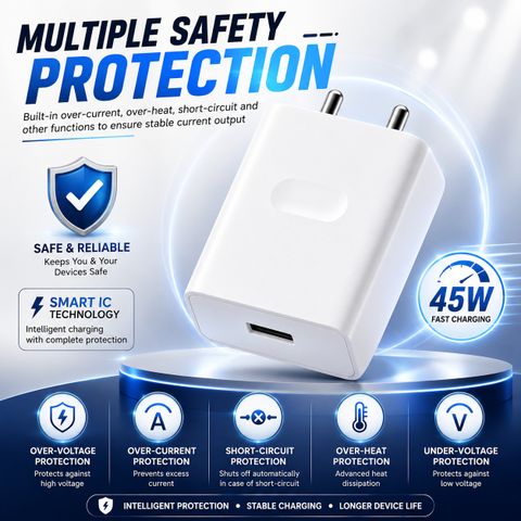 shopbucket 45 W SuperVOOC 5 A Wall Charger for Mobile with Detachable Cable (White, Cable Included) - Image 6