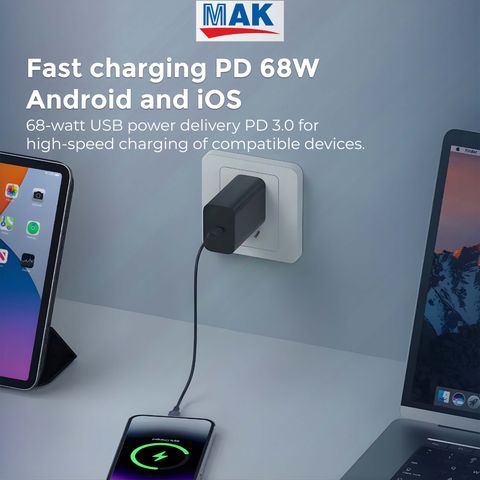 MAK 68W Adaptive Fast Charging 6A Wall Charger (Black) - Image 6