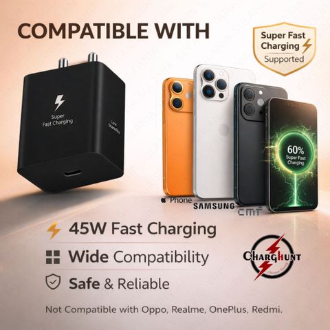 ChargHunt 45W PD Wall Charger with Detachable Cable (Black) - Image 4