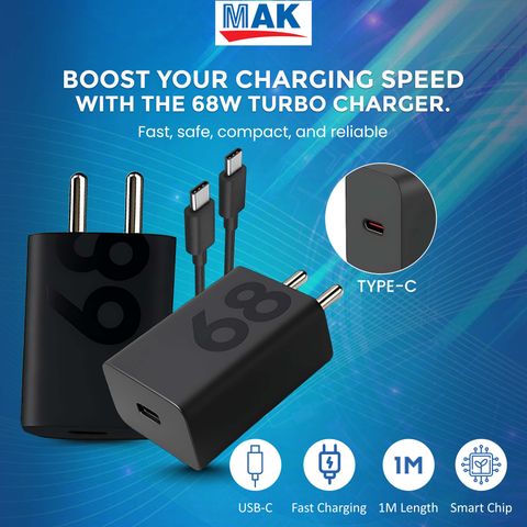 MAK 68W Adaptive Fast Charging 6A Wall Charger (Black) - Image 4
