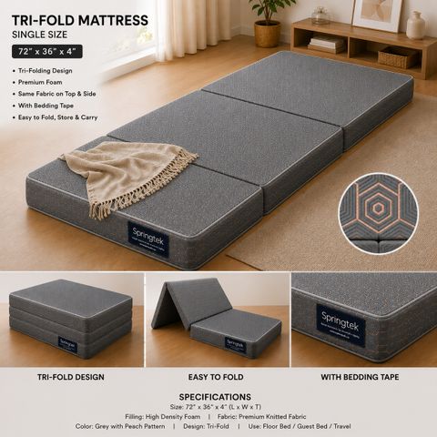 SPRINGTEK 3 Folding 4-inch Single PU Foam Mattress - Image 4