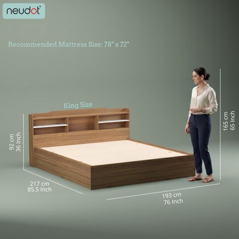 NEUDOT TATUM Engineered Wood King Box Bed, 217 cm x 194 cm (7.12 ft x 6.36 ft) (Finish Color - TEAK, Delivery Condition - Knock Down) - Image 6