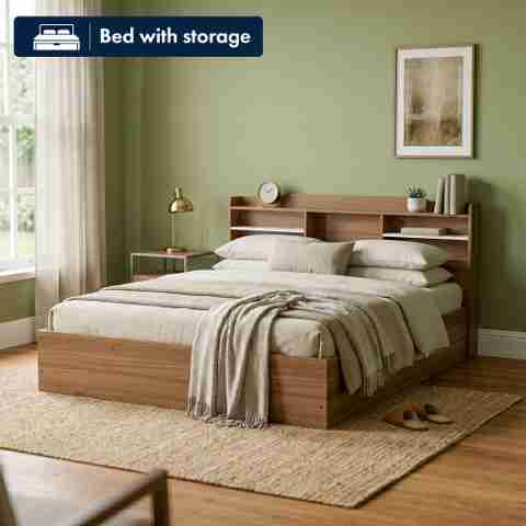 NEUDOT TATUM Engineered Wood King Box Bed, 217 cm x 194 cm (7.12 ft x 6.36 ft) (Finish Color - TEAK, Delivery Condition - Knock Down) - Image 5