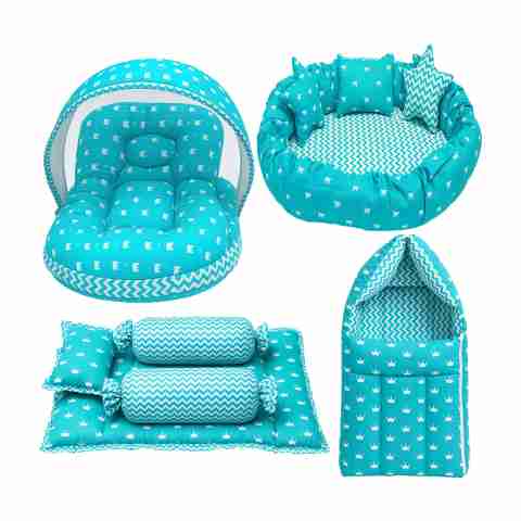Fareto Cotton Baby Bed Sized Bedding Set (Multicolor, 1 sleeping bag, 1 Mattress with net, 1 Nest with Three pillow, 1 Pillow Set, 1 Carry Bed) - Image 5