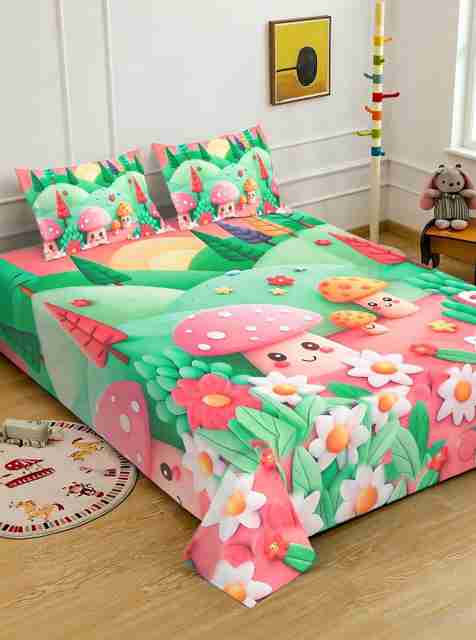 Klotthe Cotton Blend King Flat 400 TC Floral Bedsheet (Green) - Image 5