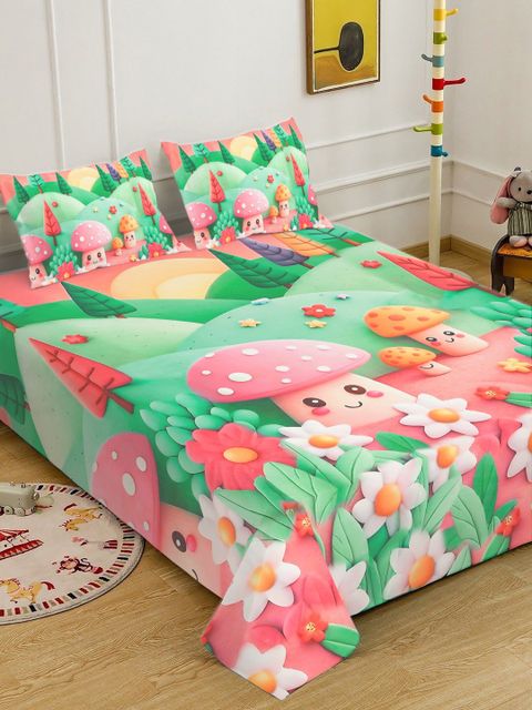 Klotthe Cotton Blend King Flat 400 TC Floral Bedsheet (Green) - Image 7