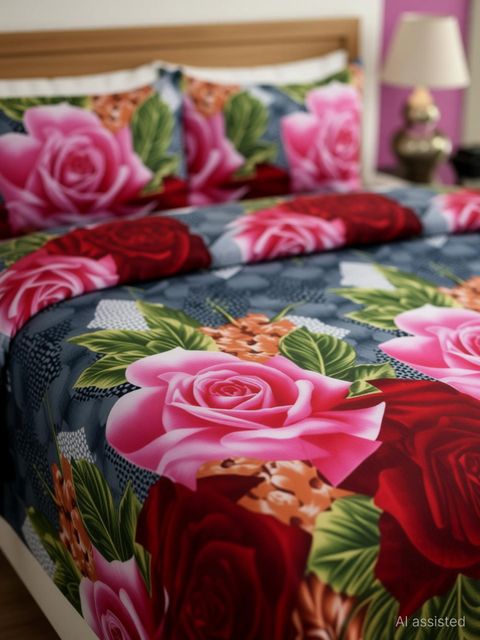 JGdecor Polycotton Double Flat 150 TC Floral 2 Bedsheets with 4 - Image 6