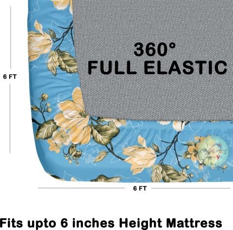 CG Homes Cotton Double Fitted (Elastic) 180 TC Floral 1 Bedsheet with 2 Pillow Covers (Sky Blue) - Image 4