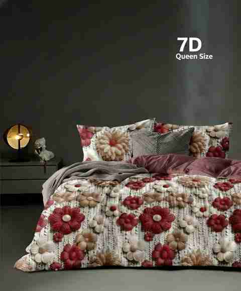 Newlife Creations Cotton Queen Flat 300 TC Floral 1 Bedsheet with 2 Pillow Covers (Red) - Image 5