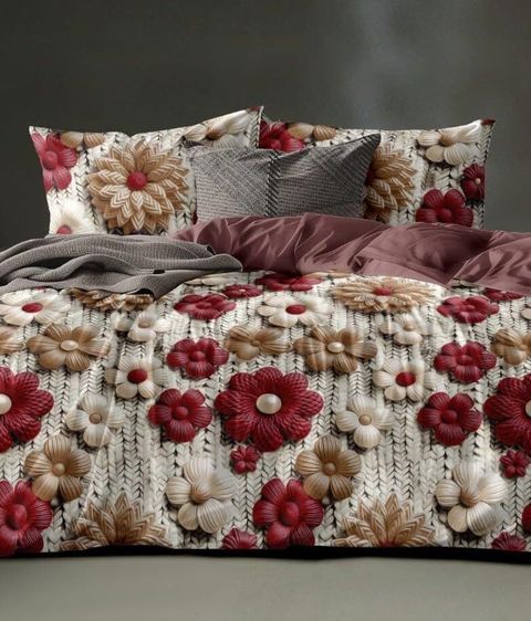 Newlife Creations Cotton Queen Flat 300 TC Floral 1 Bedsheet with 2 Pillow Covers (Red) - Image 7