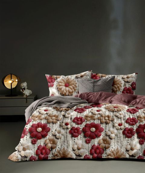 Newlife Creations Cotton Queen Flat 300 TC Floral 1 Bedsheet with 2 Pillow Covers (Red) - Image 6