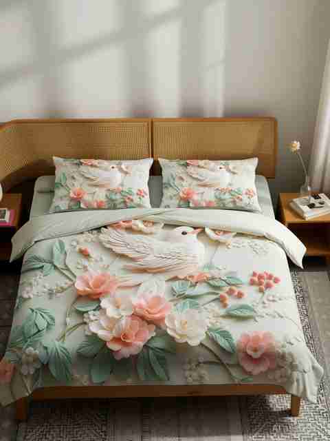 MAA HOME CONCEPT Polycotton, Microfiber Super King Flat 400 TC Printed 1 Bedsheet with 2 Pillow Covers (Green Beige) - Image 5