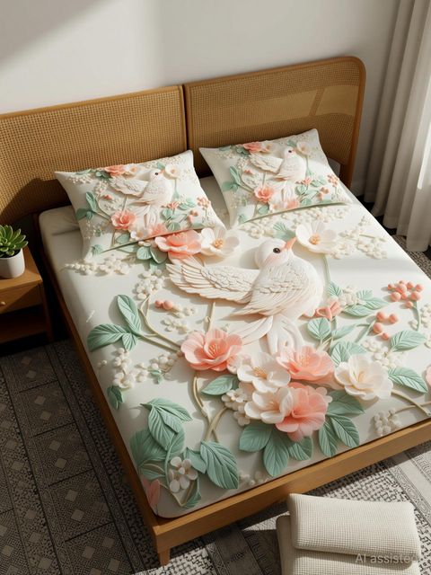 MAA HOME CONCEPT Polycotton, Microfiber Super King Flat 400 TC Printed 1 Bedsheet with 2 Pillow Covers (Green Beige) - Image 8