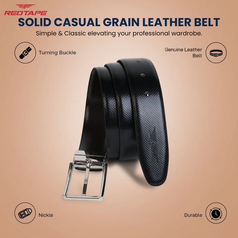 RED TAPE Men Formal Black, Brown Genuine Leather Reversible Belt - Image 7