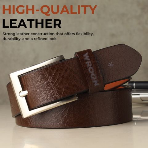 WROGN Men Formal, Casual, Evening, Party Brown Genuine Leather Belt - Image 6