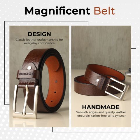 WROGN Men Formal, Casual, Evening, Party Brown Genuine Leather Belt - Image 7