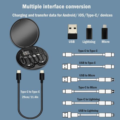 Uborn All In One Data cable set with mobile holder 60w multifunction fast charging Universal Smart Adapter Card Storage Box, Compatible with Multiple Devices. USB Cable (Black) - Image 6