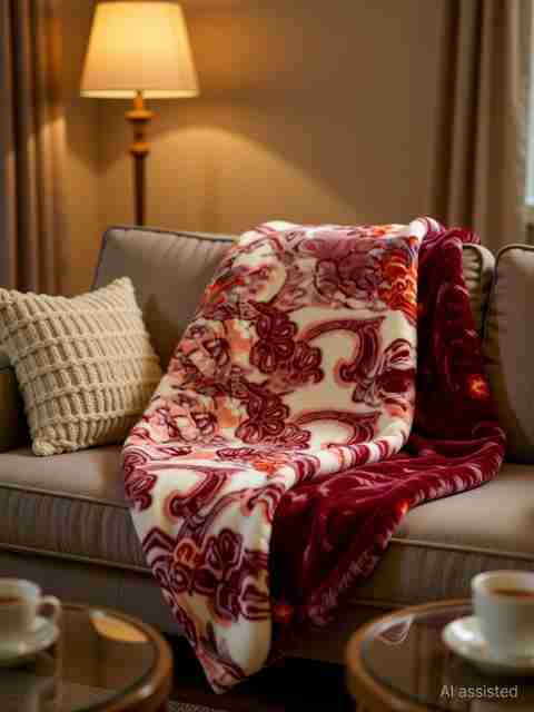 MAGICAL Floral King Mink Blanket Maroon - Image 5