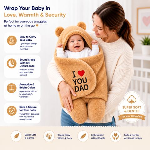 BRANDONN Embroidered Crib Hooded Baby Blanket, Tan - Image 5