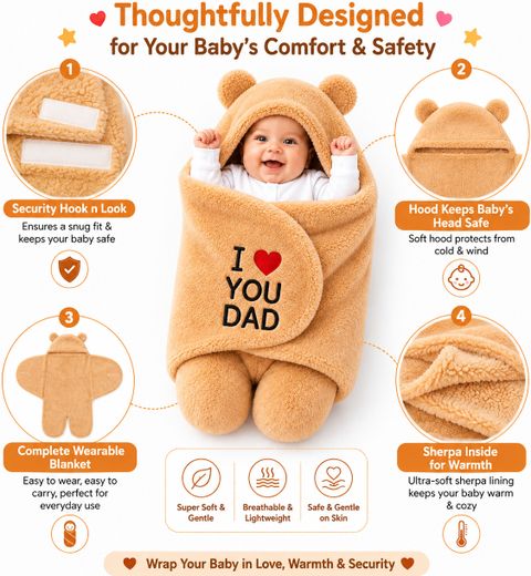 BRANDONN Embroidered Crib Hooded Baby Blanket, Tan - Image 6