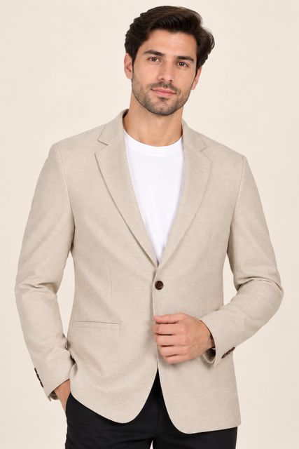 METRONAUT Men Beige Solid Wedding Blazer - Image 6