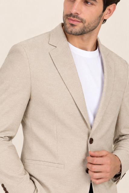 METRONAUT Men Beige Solid Wedding Blazer - Image 3