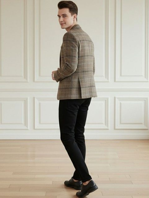 INVICTUS Men Checkered Single Breasted Formal Blazer Brown - Image 6