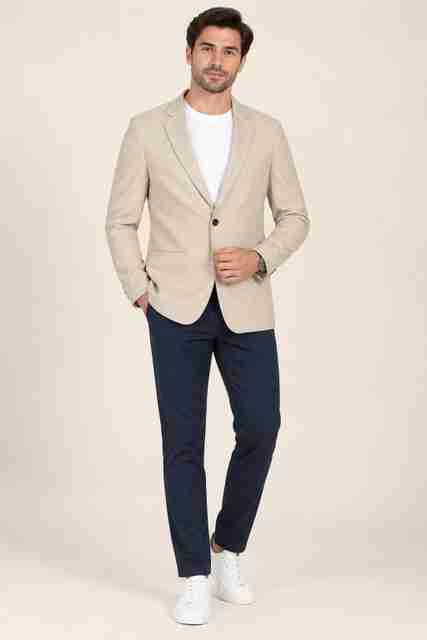 METRONAUT Men Beige Solid Wedding Blazer - Image 2
