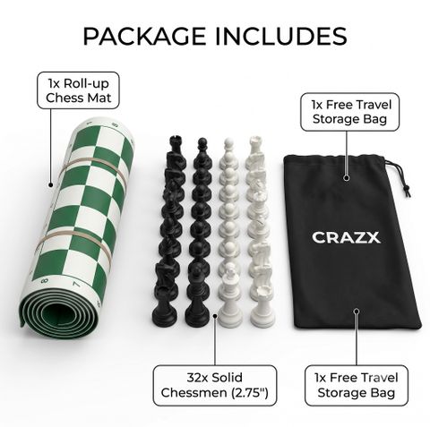 Crazx Vinyl Chess Board Mat 18x18 Inch with Pieces - Image 6