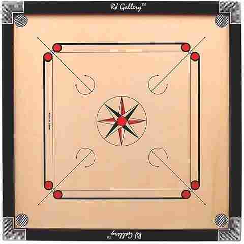 RJ Gallery Wooden 32 Inches Large Size with Crystal Coins, Striker and Powder 81 cm Carrom Board (Beige, Black) - Image 3
