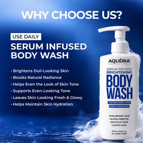 Aqueria 3 in 1 Serum Infused Brightening Body Wash with Hyaluronic Acid Alpha Arbutin (875 ml) - Image 8