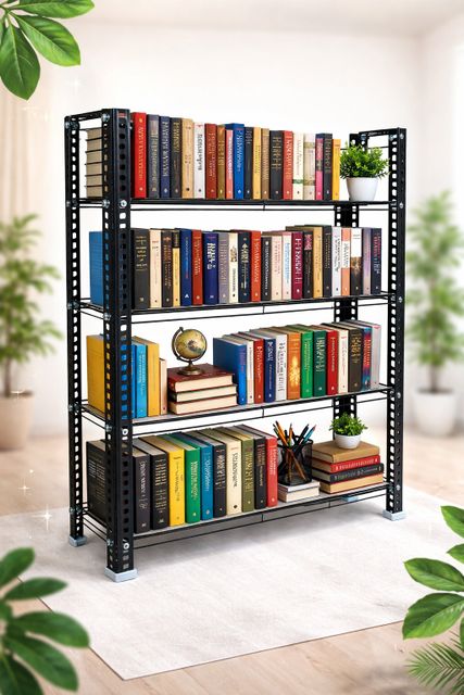 Aknoteek 4 Tier Metal Bookshelf, Black - Image 6