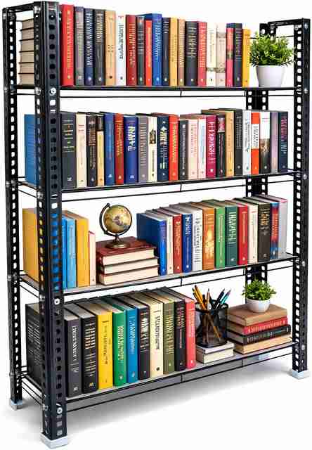 Aknoteek 4 Tier Metal Bookshelf, Black - Image 5