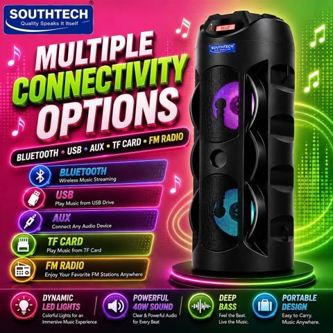 SOUTHTECH Thunder 40W Bluetooth Tower Speaker, Black - Image 5