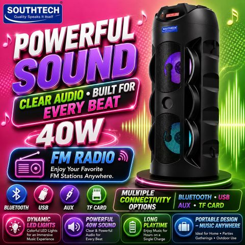 SOUTHTECH Thunder 40W Bluetooth Tower Speaker, Black - Image 3