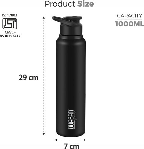 Durban Slick 1000ml Steel Water Bottle (Black) - Image 6