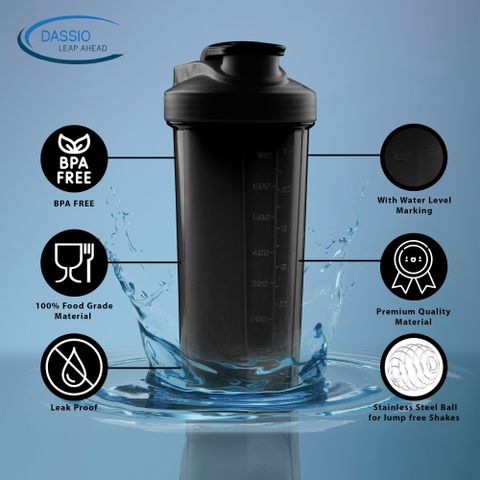 Dassio Work Hard Protein Shaker Bottle 700ml Black - Image 7