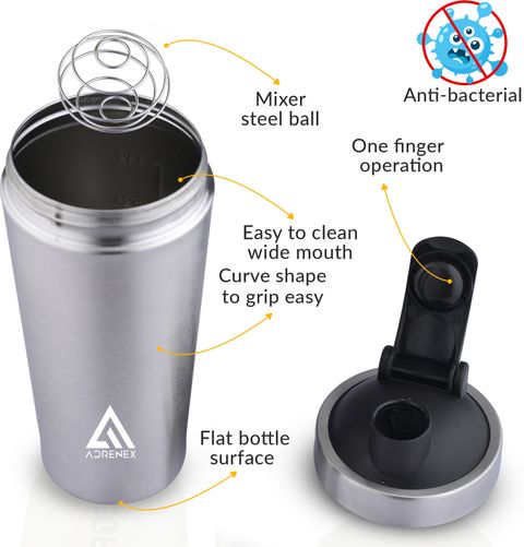 Adrenex Stainless Steel Shaker Bottle 700 ml Silver - Image 6