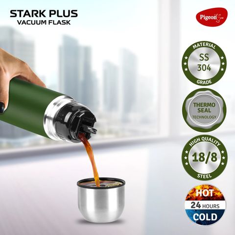 Pigeon 24 Hrs Hot & Cold Therminox Vaccum Insulated 1000 ml Steel Flask (Pack of 1, Green) - Image 7