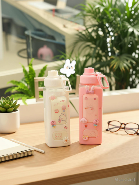 Sohanshstore 700ml Water Bottle with Straw 3D Stickers – Cute Aesthetic Silicone Shaker 700 ml Silicone Bottle