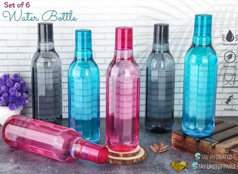 OMORTEX Stay Cool & Hydrated at school,college,work,gym & outdoor 1000 ml Plastic Bottle (Pack of 6, Multicolor) - Image 8