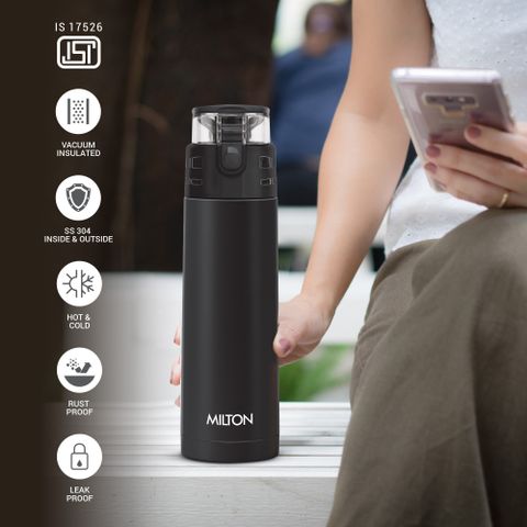 MILTON Atlantis 900 Thermosteel Water Bottle, ISI Certified, 24 Hr Hot and Cold 750 ml Steel Flask (Pack of 1, Black) - Image 7