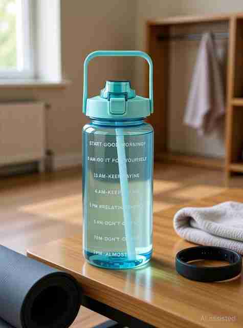 flerific 2 litre motivational water bottle with straw, water bottles for Gym,Outdoor,home 2000 ml Plastic Bottle With Drinking Glass